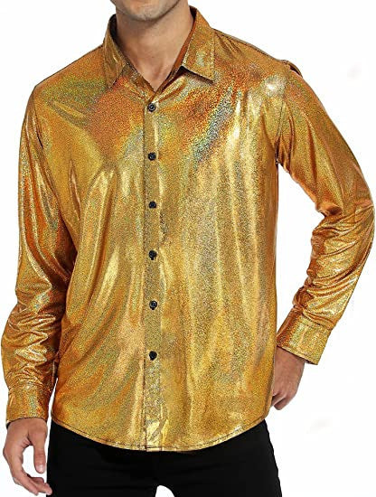 Men's Formal Solid Color Casual Sequin Button-up Shirt