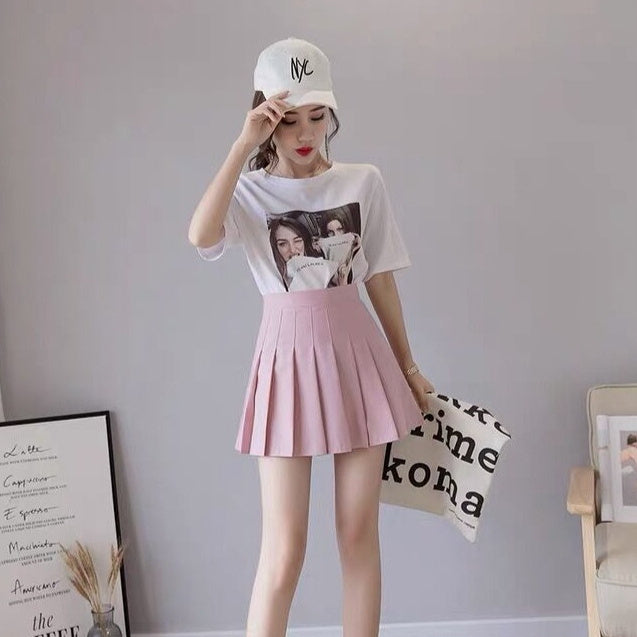 Pleated Skirt Solid Color High Waist Skirt For Women Summer
