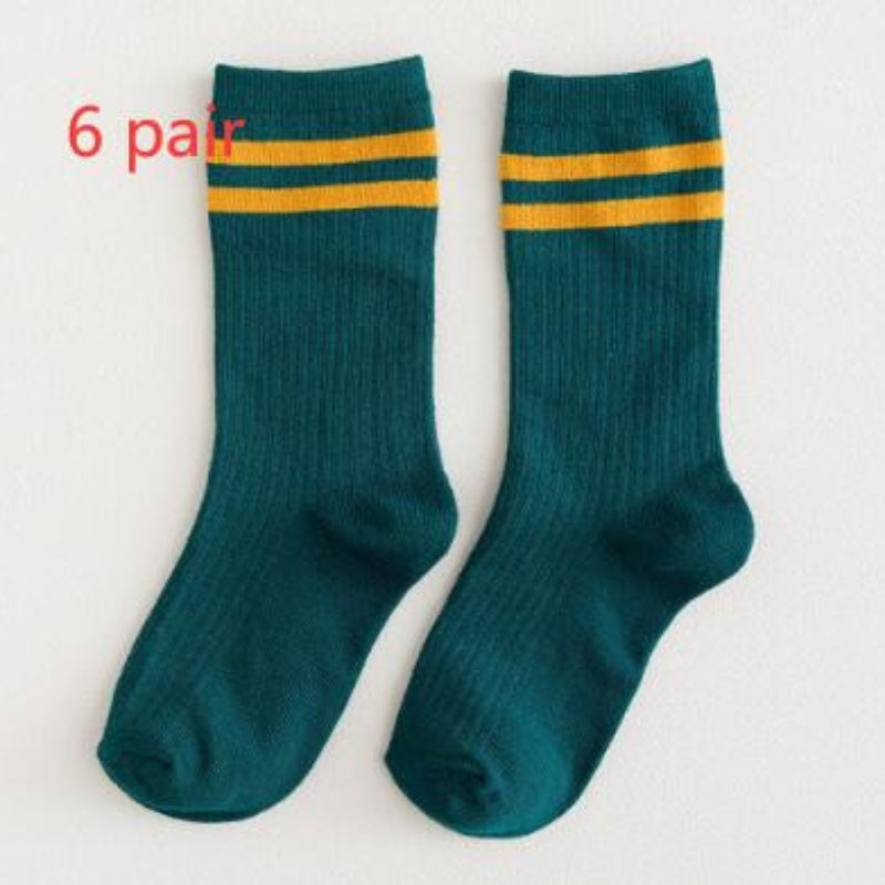 Mid-calf Length College Style Parallel Bars Trendy Retro Women's Striped Socks