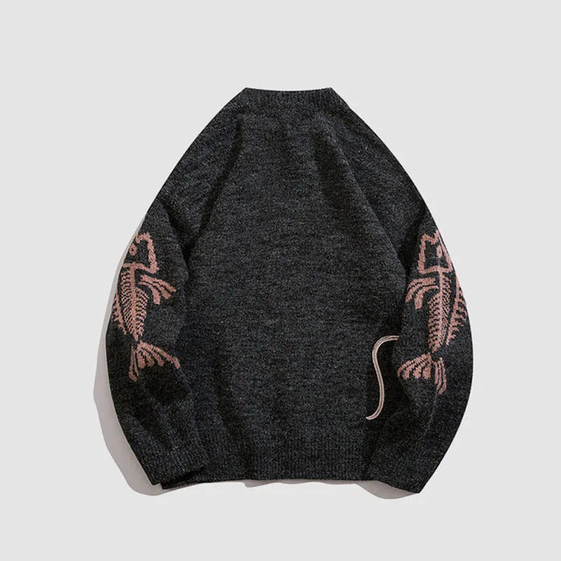 Cartoon Cat Couple Round Neck Long Sleeve Knitwear Sweater