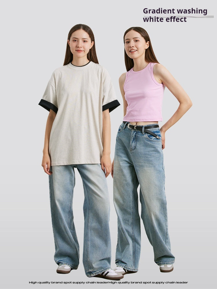 Rene bomuldsvaskede hvide distressed straight jeans