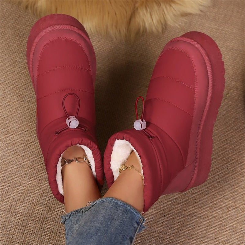 Womens Fleece-Lined Warm Elastic-Cuff Short Boots With Cotton Lining