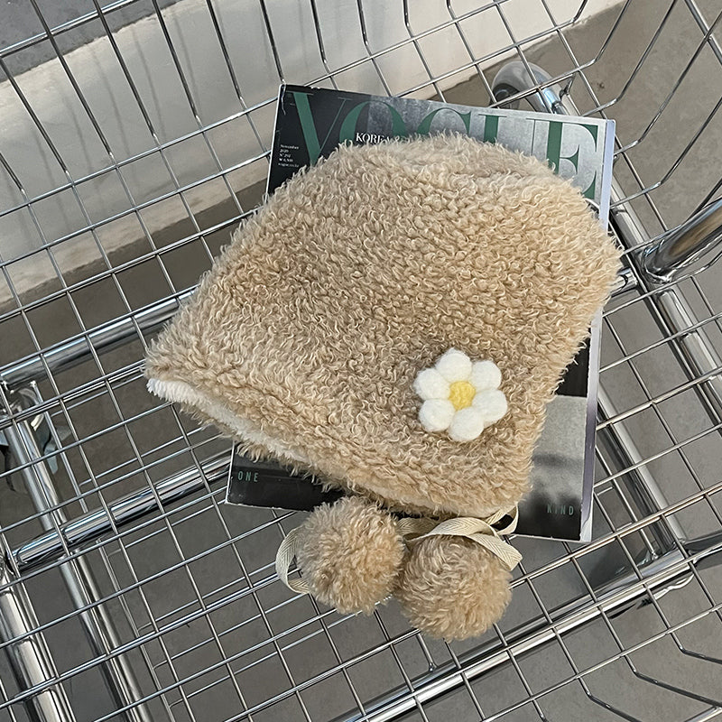 Small Flower Plush Lei Feng Hat Children's Warm Ear Protection