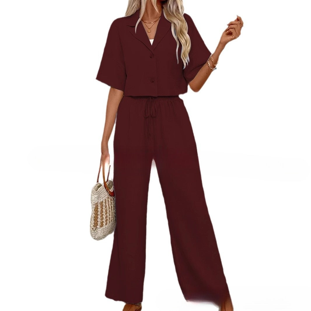 Stylish, Elegant Casual Suit Set Featuring A Blazer And Wide-leg Pants For Women