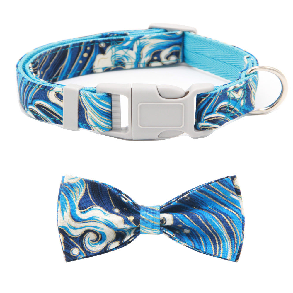 Dog Collar Adjustable Pet Collar Floral Bow Floral Fabric Ribbon Thickened Double Layer
