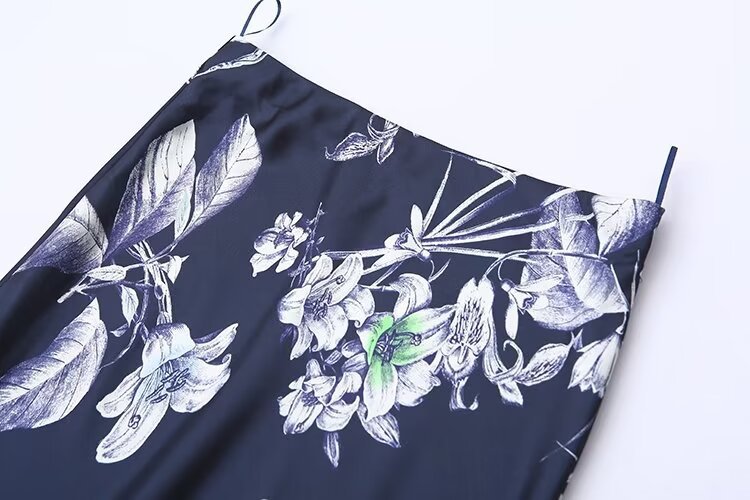 Women's Satin Midi Floral Print Skirt