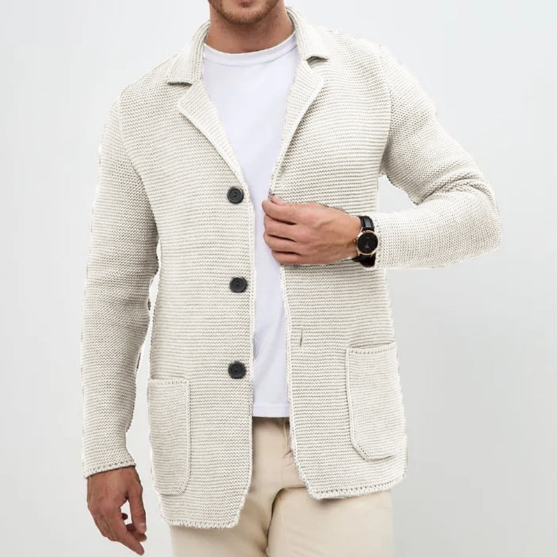 Ny Sweater Cardigan Herre Revers Strikket Jakkesæt Jakke