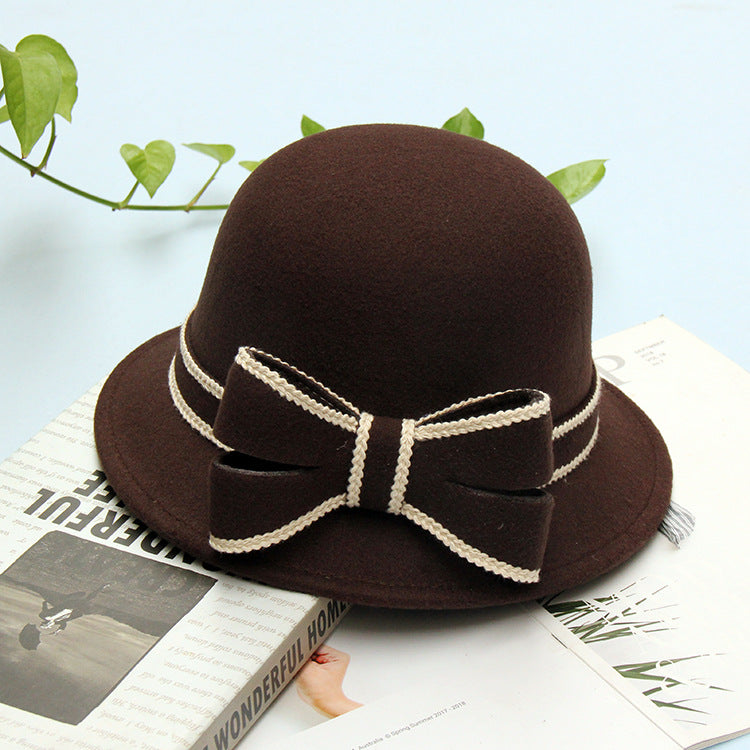 Women's Stitched Bow Solid Color Feather Hat