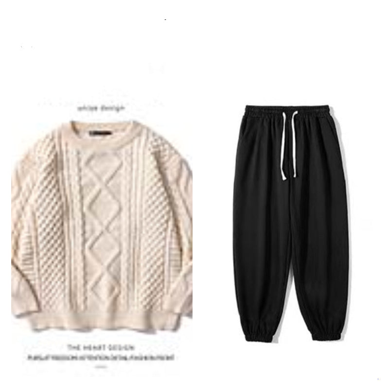 Hong Kong-inspireret Retro Rhombus Twist Rundhalset Sweater til Mænd