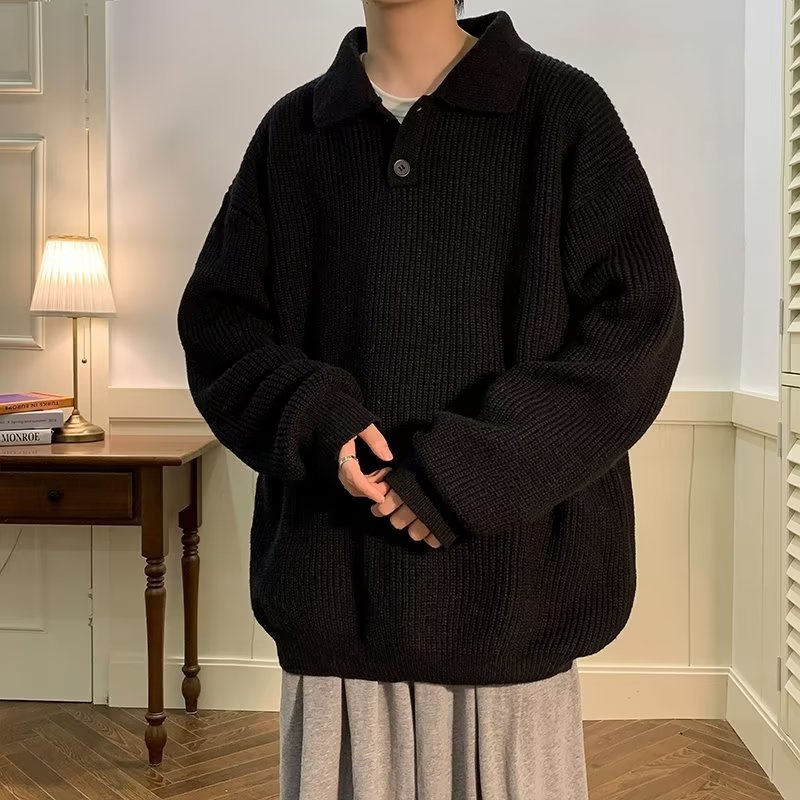 Polo Krave Sweater Herre Amerikansk Retro Kaffe Farve High Sense Oversize Indre Sweater