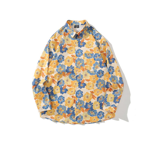 Men's Vintage Yellow Floral Full Print Long Sleeve Shirt