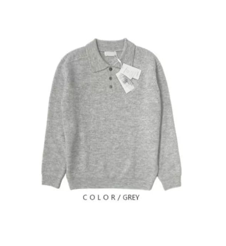 Langærmet Polo med Knapper Ensfarvet og V-hals Business Herresweater