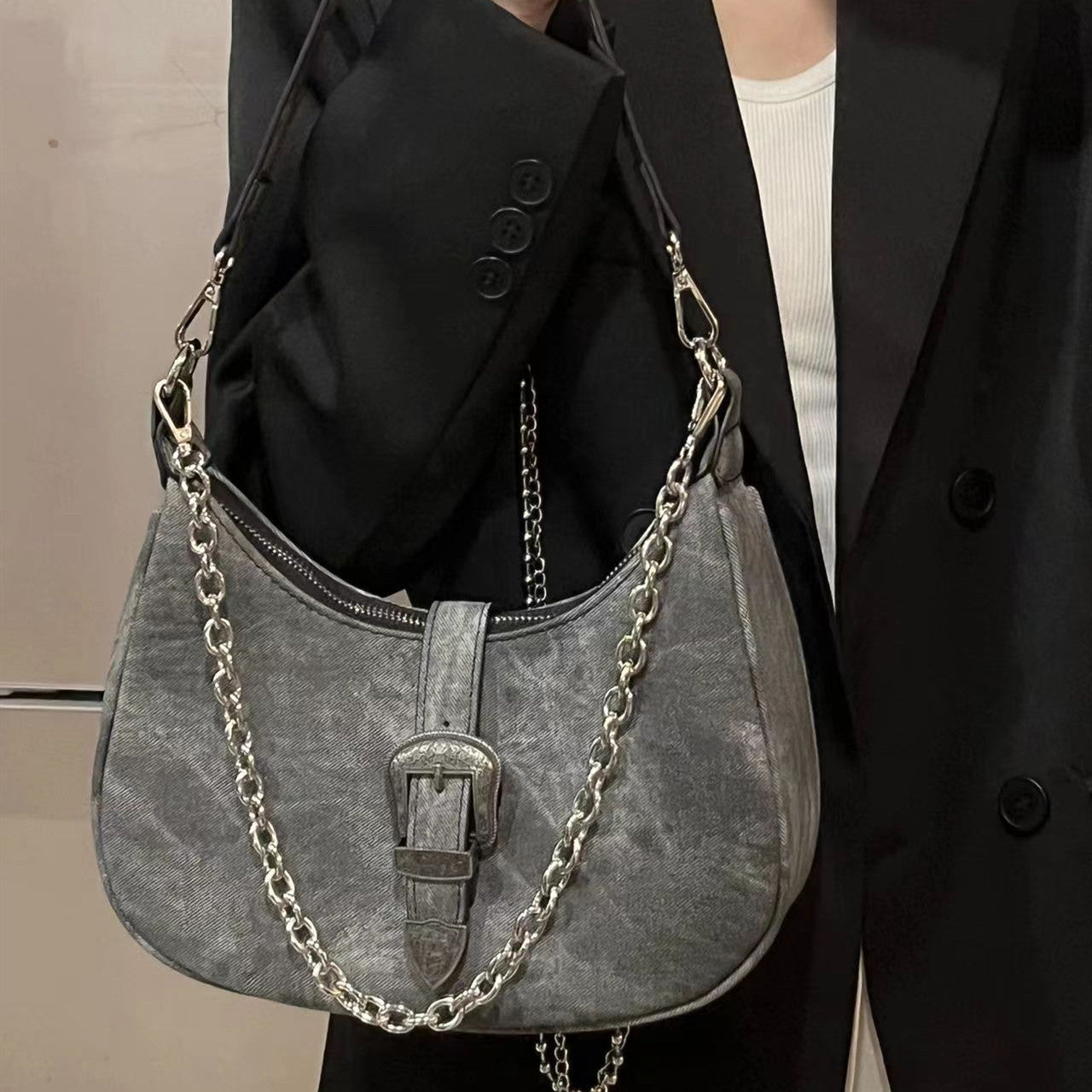 Niche Retro Chain Canvas Shoulder Bag Advanced Texture All-match Crossbody