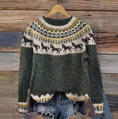 Sweatshirt-top med print, rund hals og lange ærmer til kvinder