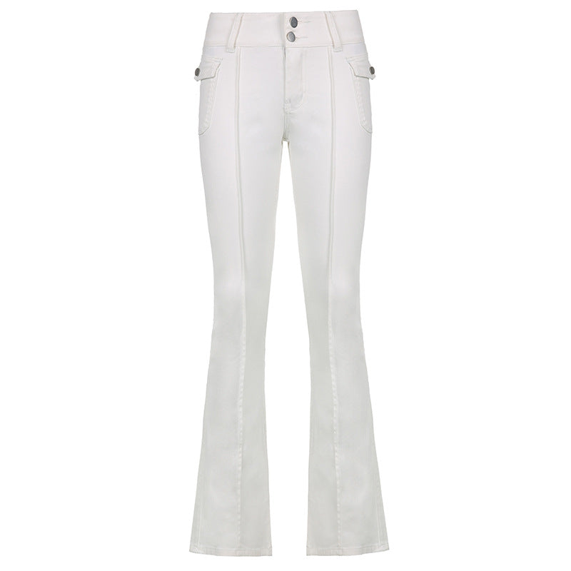 Women's New Sexy Low-waist Side Pockets Retro Slim-fit Micro Trousers Casual Trousers