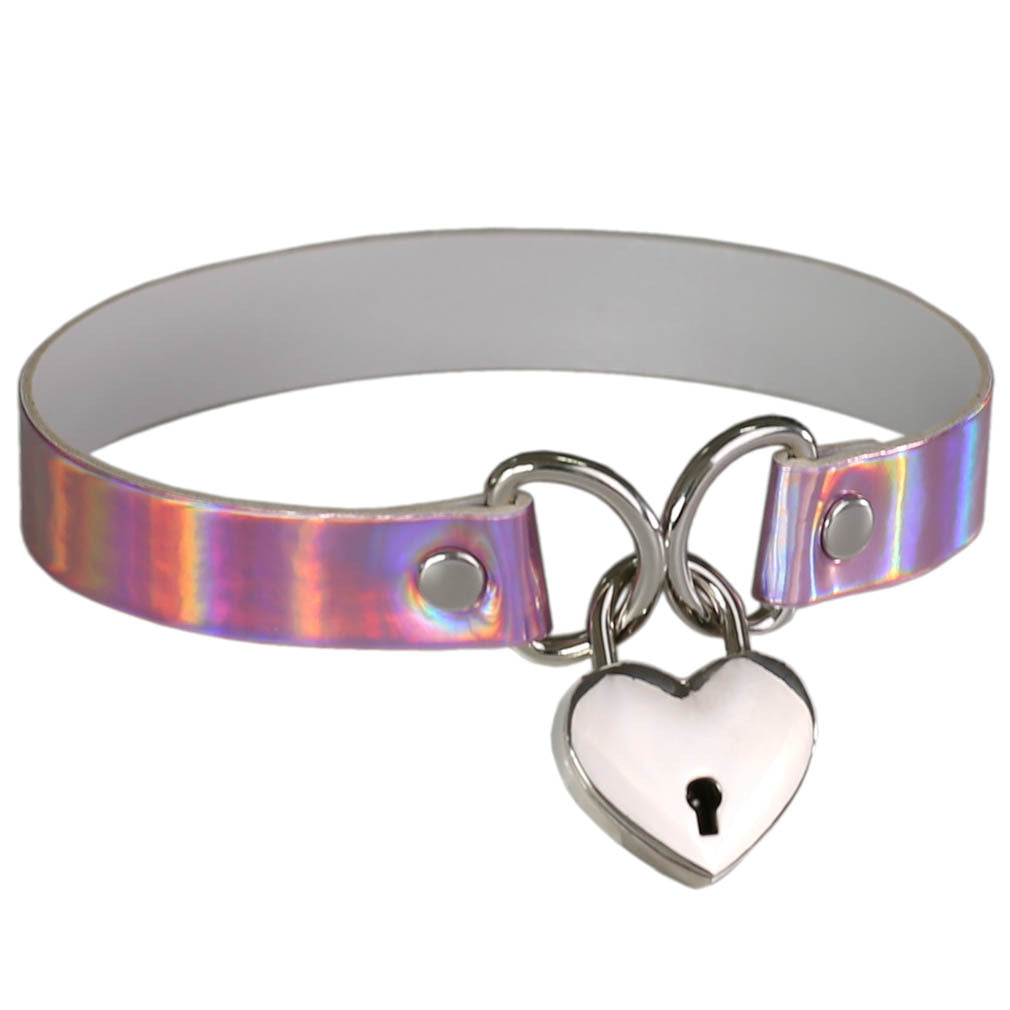 Punk Style Laser Luminous Short Concentric Love Lock Collar Neckband Collarbone Necklace