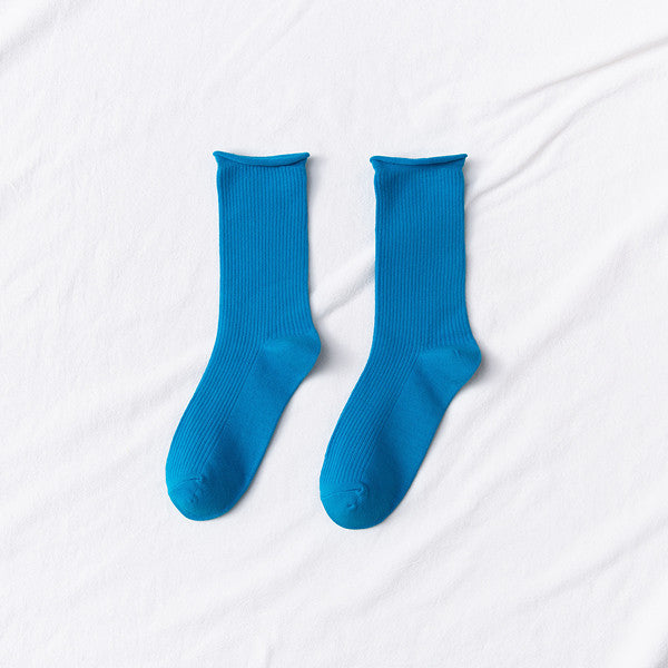Women's Mid-tube Socks Thin Candy Color Rolled Edge Cotton