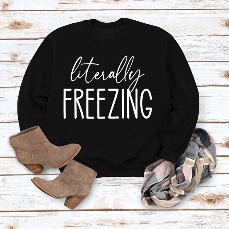 Printed Loose Pullover Simple Round Neck Long Sleeve Top Sweater