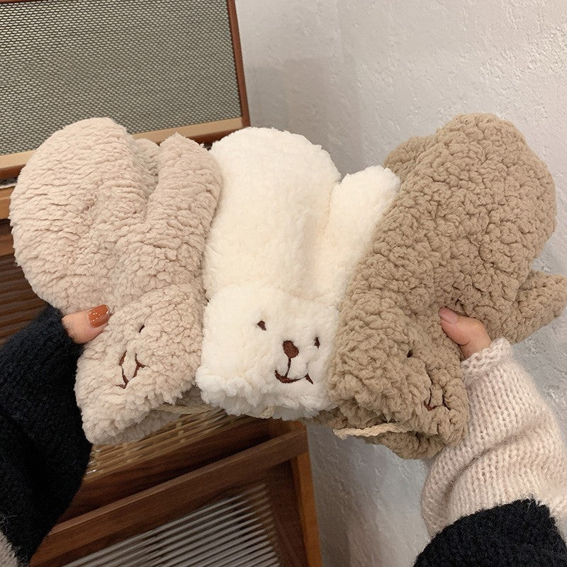 Women's Fashion Warm Thick Cartoon Bear Plush Gloves
