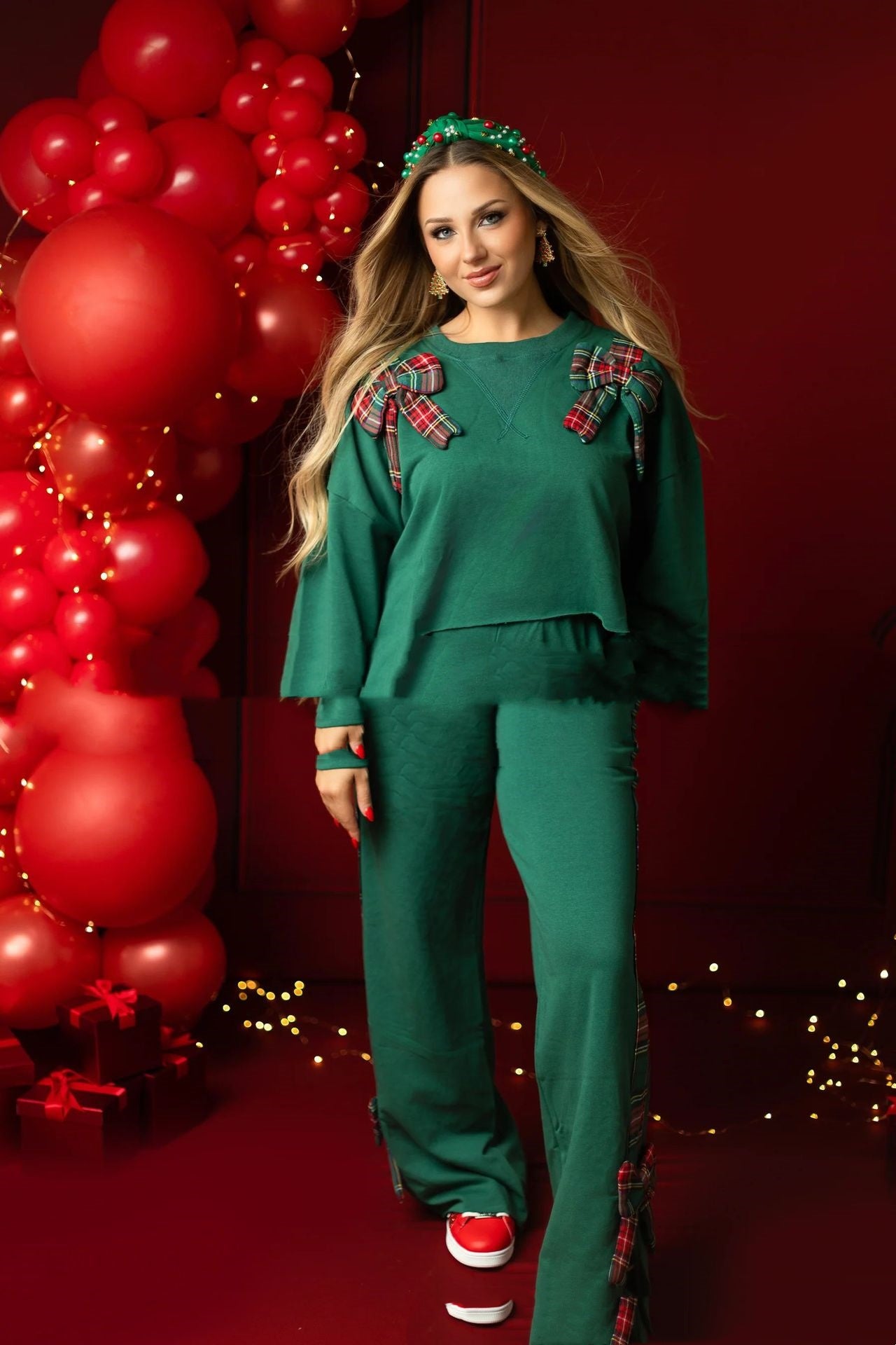 Christmas Bow Decoration Long-sleeved Trousers Two-piece Set