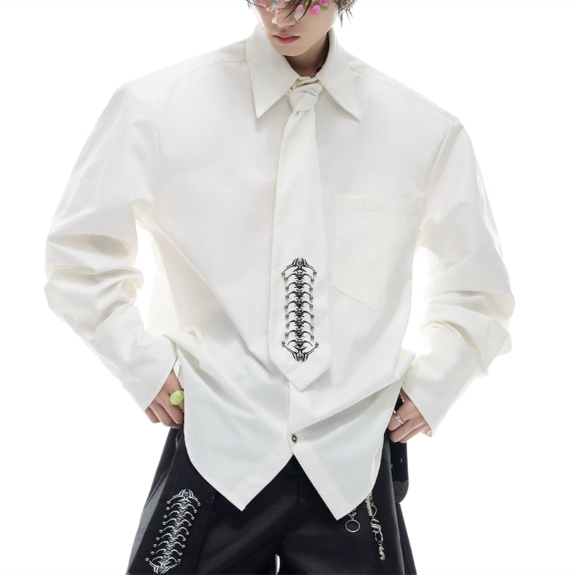 Niche Deconstruction Backbone Embroidered Tie Shirt