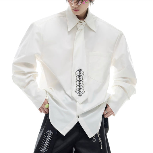 Niche Deconstruction Backbone Embroidered Tie Shirt