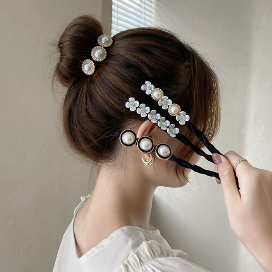 Simple Fluffy Bun Half Bun Hair Tie Elastic Lazy Flower Bud Hairpin Hair Accessories