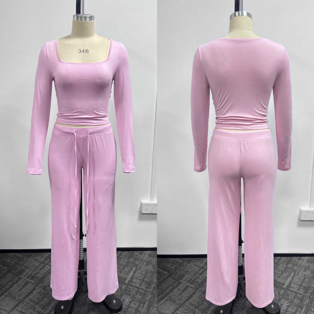Women's Long-Sleeve Square-Neck Top And Yoga Pants Two-Piece Set