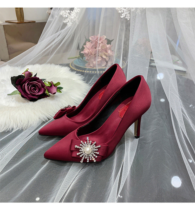 Champagne Dress High Heels Stiletto Crystal Bridesmaid Wedding Shoes