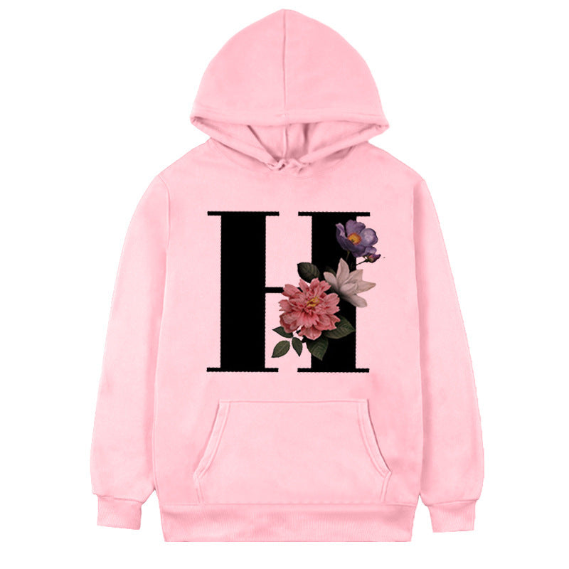 Hættetrøje i fleece til kvinder med 26 bogstaver og blomsterprint