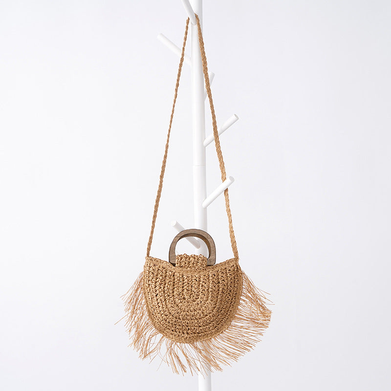 Pastoral Style Semicircular Tassel Crossbody Bag Travel Shot Play Handbag