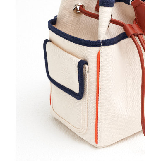 Contrast Color Drawstring Closed Canvas Bag
