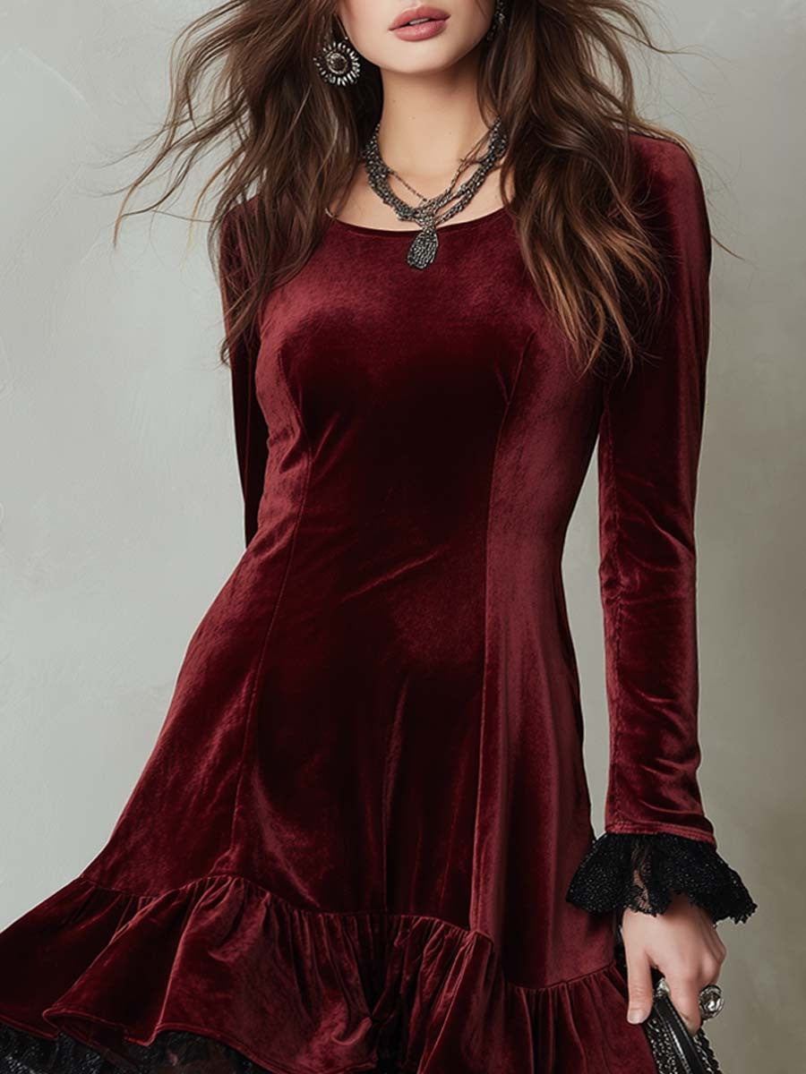 Womens Fashion Patchwork Lace Dress