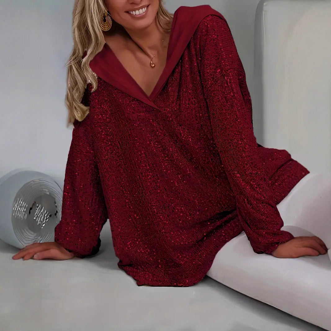Womens Relaxed Fit Sequin Hoodie