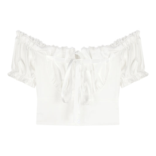 Women's Summer Short White One Shoulder Sleeved Shirt