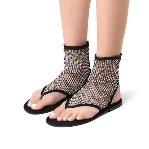 Flade sandaler til store kvinder Åndbar mesh med hot drilling