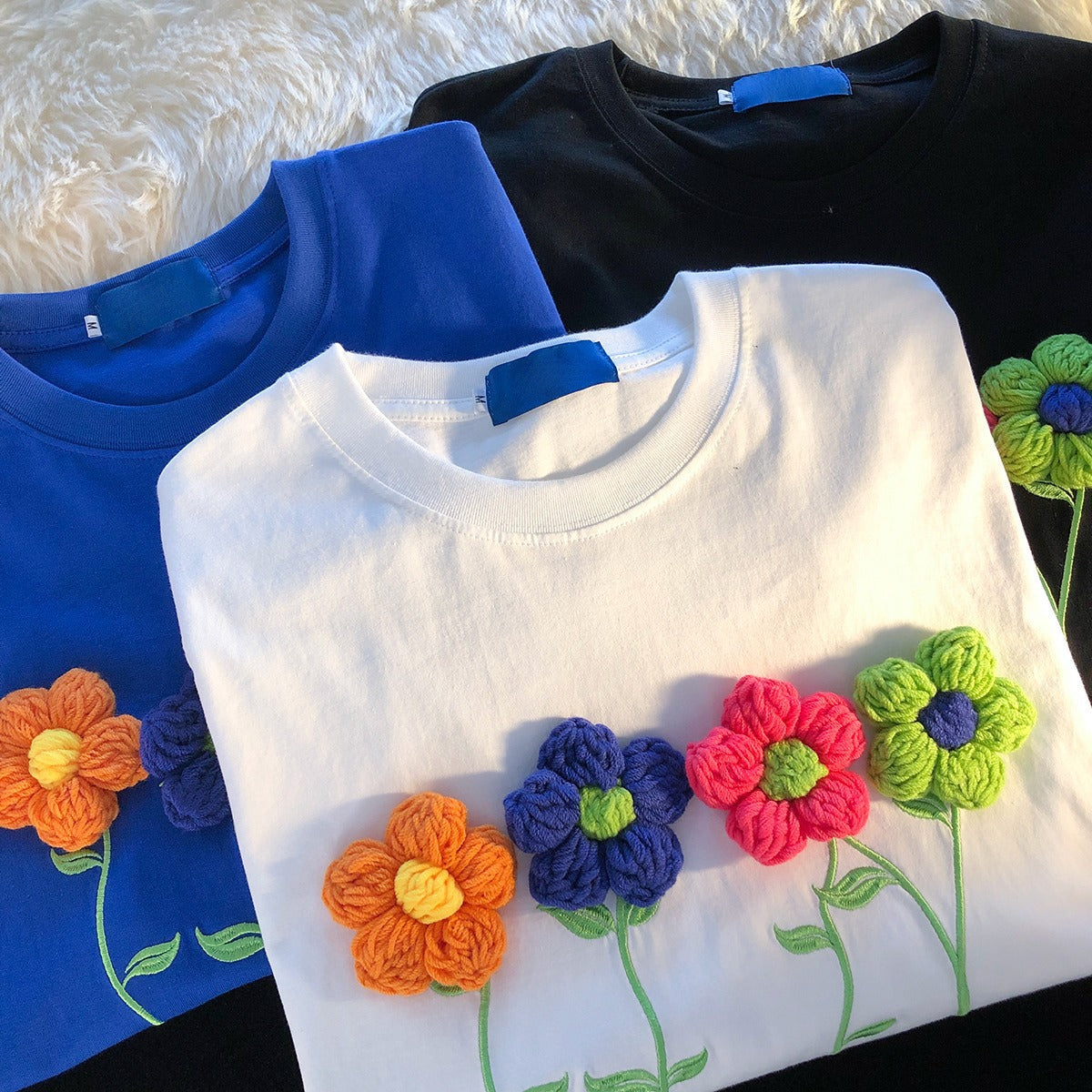 Women's Summer Loose Three-dimensional Flower Short-sleeved T-shirt