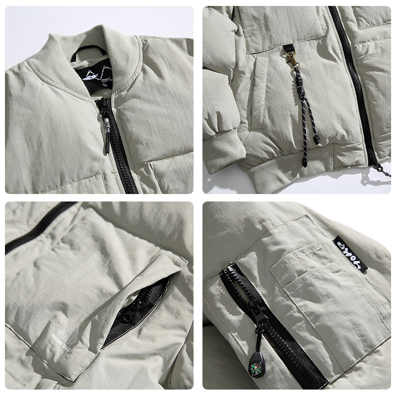 Vintage Lanyard Multi-pocket Cotton-padded Jacket For Men