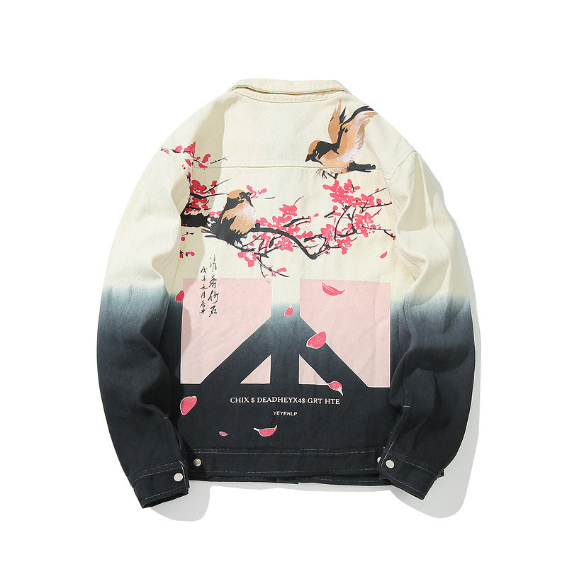 Floral Print National Tide Autumn Hip Hop Denim Male