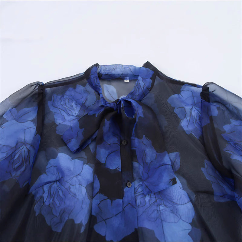 Organza Printed Lace-up Shirt