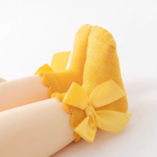 Girls' Baby Solid Color Versatile Bow Princess Socks