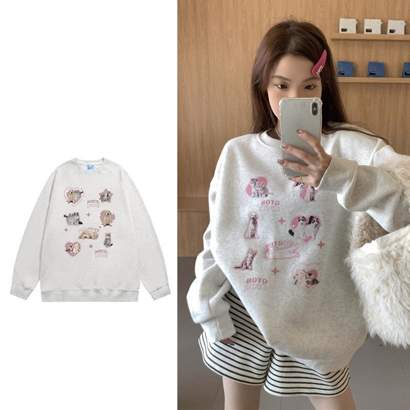 Rundhalset Løs Sweater til Damer Uden Hætte