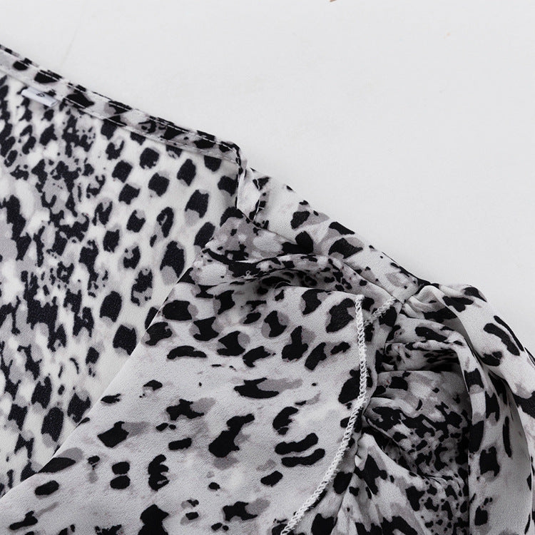 Elegant Printed Long-sleeved Ruffle Dress