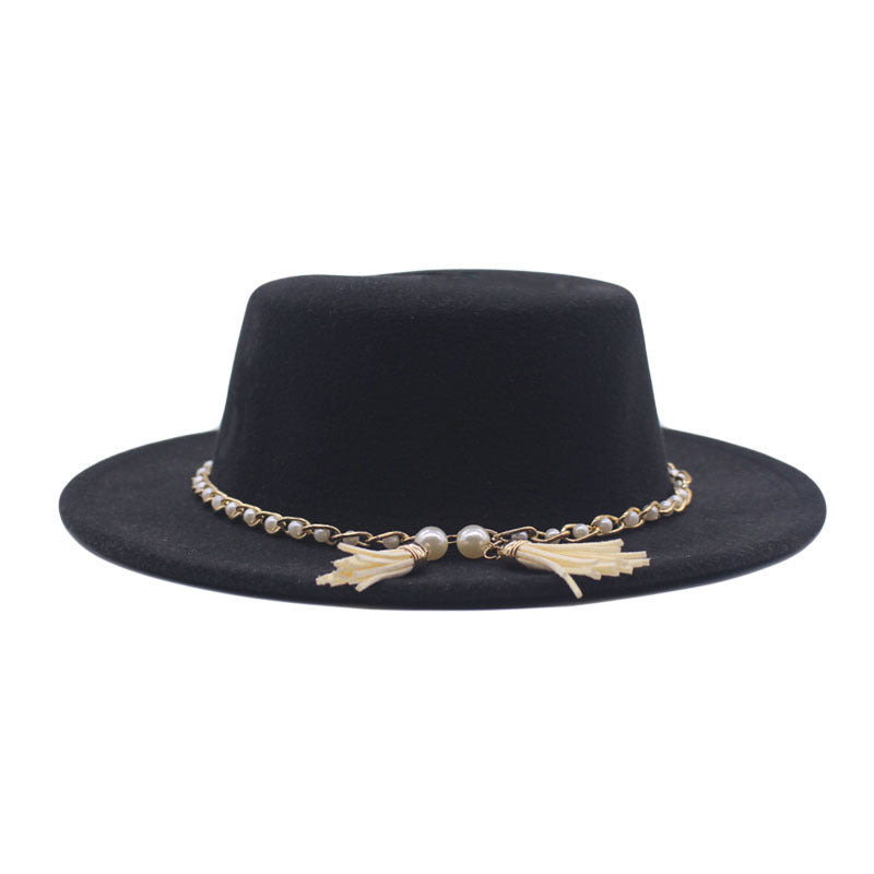 Fashion Flat Brim Top Hat Women Flat Top Woolen Hat