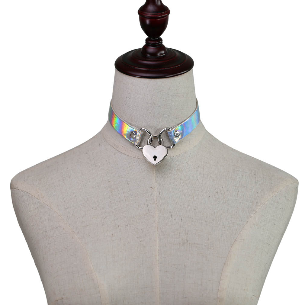 Punk Style Laser Luminous Short Concentric Love Lock Collar Neckband Collarbone Necklace