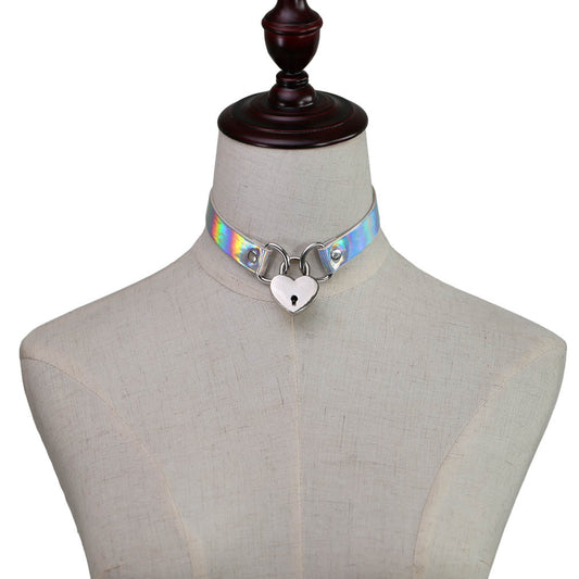 Punk Style Laser Luminous Short Concentric Love Lock Collar Neckband Collarbone Necklace