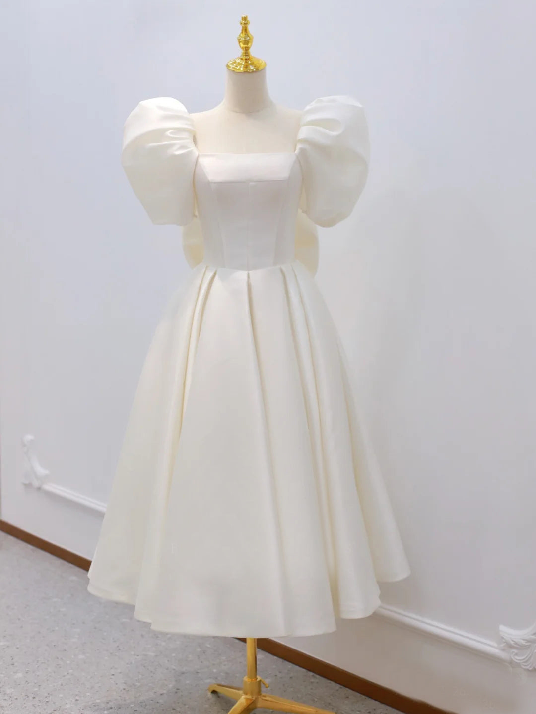 French Light Wedding Dress Satin Simple White