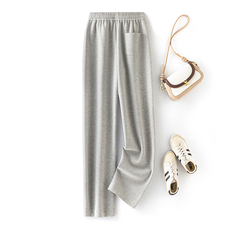 Autumn And Winter New Soft Glutinous Wool Straight Elastic Waist Long Sweatpants