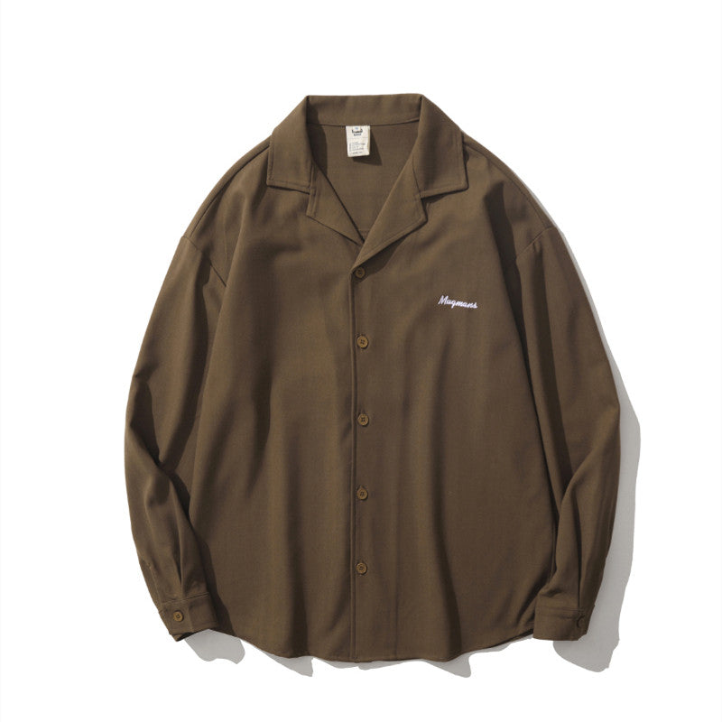 Vintage Original Night Style Letter Embroidery Long Sleeve Lapel Shirt