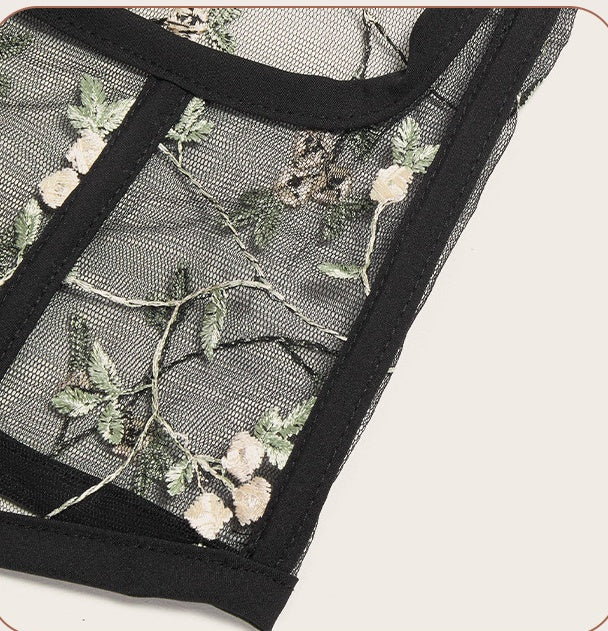 Fashion Girdle Female Embroidered Elastic Mesh Hollow Belt